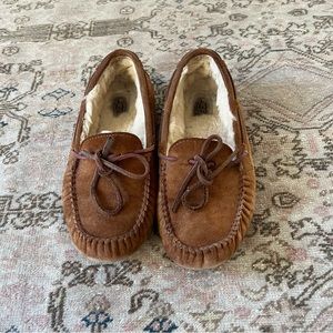 UGG Chestnut Brown Suede Moccasin Slippers with Shearling Lining